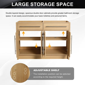 English Elm 48" Freestanding Bathroom Vanity Cabinet 4 Soft-Closing Doors Original Oak Plywood KD Pack Easy Assemble W1972P348986