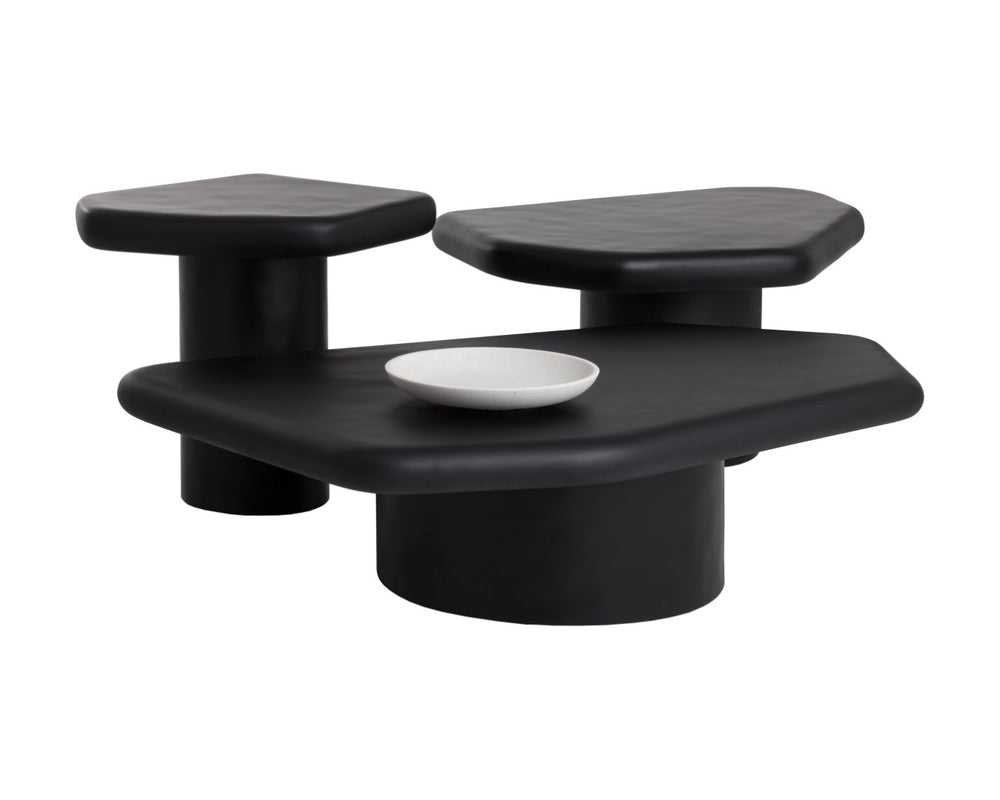 Sunpan DETTI Coffee Table - Sculptural Matte Black Concrete End Table for Indoor & Outdoor Elegance 112620