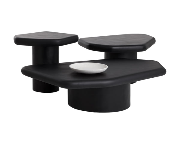 Sunpan DETTI End Table - Sculptural Matte Black Concrete Accent Piece for Modern Living Spaces & Patios 112618