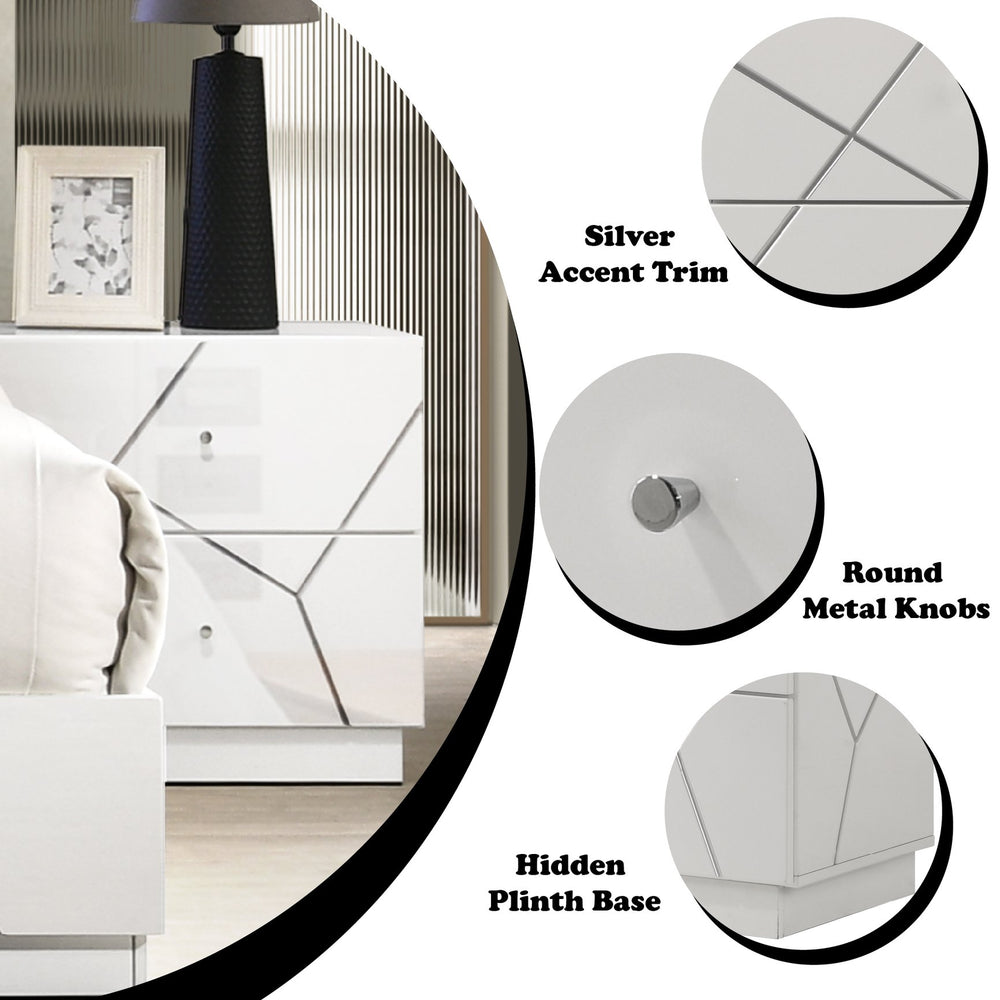 English Elm Esther Two Drawer Gloss Lacquer Nightstand with Embossed Detail for Modern Bedrooms B2726P442556
