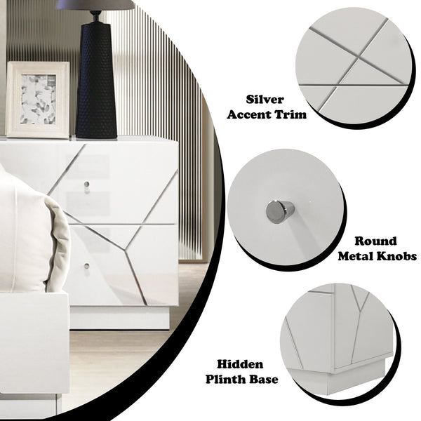 English Elm Esther Two Drawer Gloss Lacquer Nightstand with Embossed Detail for Modern Bedrooms B2726P442556