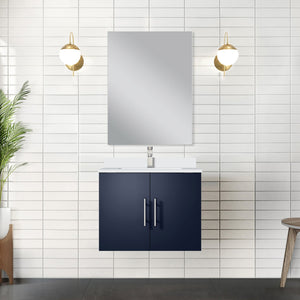 English Elm Navy Blue Single Bath Vanity Set With White Quartz Top, 18" Mirror, Perfect For Small Spaces B2731S00744