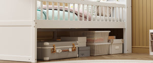 English Elm Twin Bed Frame with Storage Drawers and House Headboard, Kids Platform Bed with Guardrail Ladder and Shelf White 49.3 L x 16.25 W x 7.75 H N733S278032K