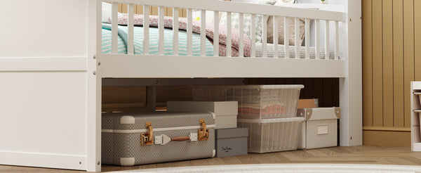 English Elm Twin Bed Frame with Storage Drawers and House Headboard, Kids Platform Bed with Guardrail Ladder and Shelf White 49.3 L x 16.25 W x 7.75 H N733S278032K
