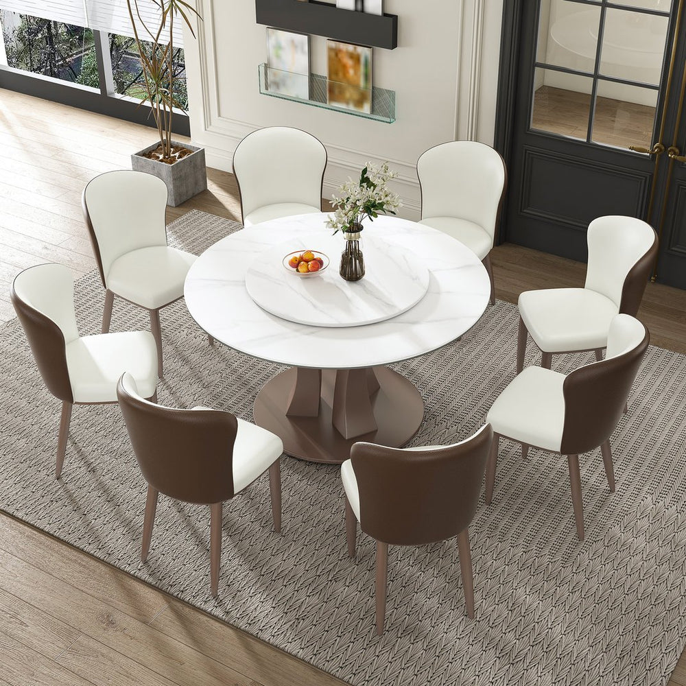 English Elm 53" Round Dining Table With Rotating Lazy Susan - Durable Sintered Stone For Home & Restaurant Use W2699S00052