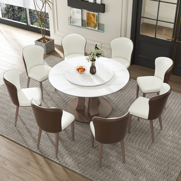 English Elm 59" Round Dining Table With Lazy Susan & Heat-Resistant Stone Top - Perfect For Home & Events! W2699S00077