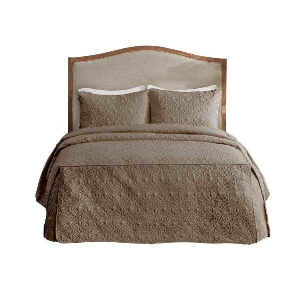 JLA Home Madison Park - 3 Madison Park Quebec Quilted Bedspread Set with Split-Corner Pleats, Box Stitching, Antimicrobial Freshness Khaki MP13-6479