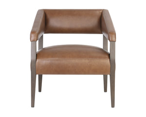 Sunpan Carlyle Lounge Chair - Mid-Century Modern Design in Genuine Leather with Solid Oak Frame for Comfort Shalimar Tobacco Leather