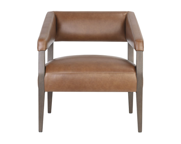 Sunpan Carlyle Lounge Chair - Mid-Century Modern Design in Genuine Leather with Solid Oak Frame for Comfort Shalimar Tobacco Leather