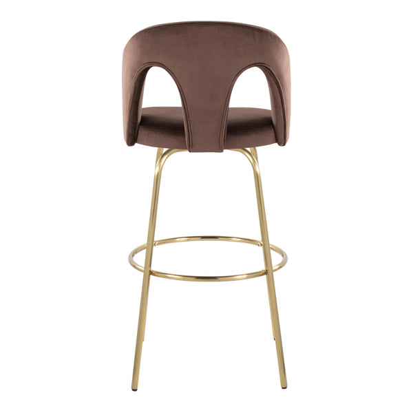English Elm Fixed-height Swivel Barstools with Gold Footrest Black Frame White Upholstery Set Espresso B202S01882