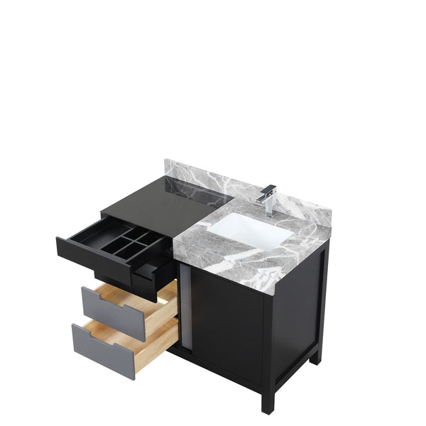 English Elm Black 42" Bath Vanity with Castle Grey Marble Top, Chrome Faucet, Soft-Close Drawers & Storage B2731P261092