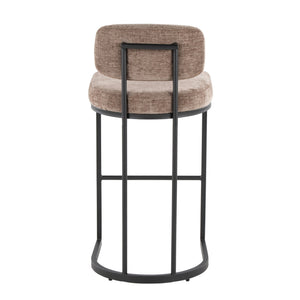 English Elm Fixed-height Barstools Powder Coated Steel Frame Brown Upholstered Seat Set of Two Black+Brown B202P471220