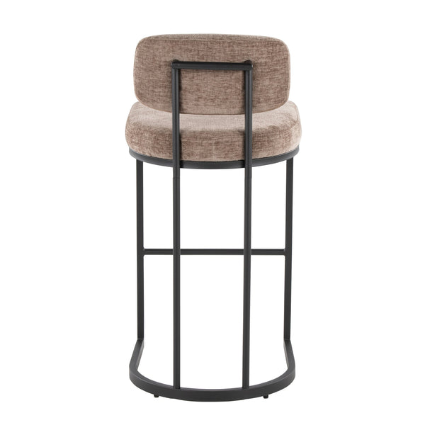English Elm Fixed-height Barstools Powder Coated Steel Frame Brown Upholstered Seat Set of Two Black+Brown B202P471220