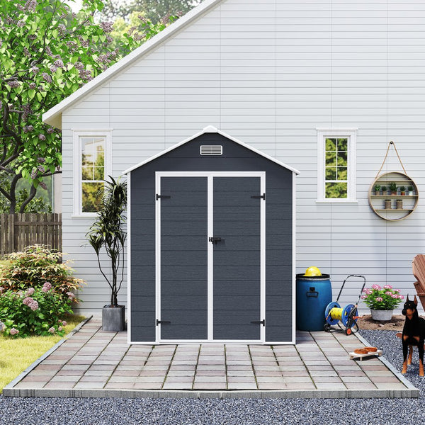 English Elm Campcraft Resin Storage Shed 6x6 Ft with Thick Pp Panels Uv Resistant Lockable W1598S00026