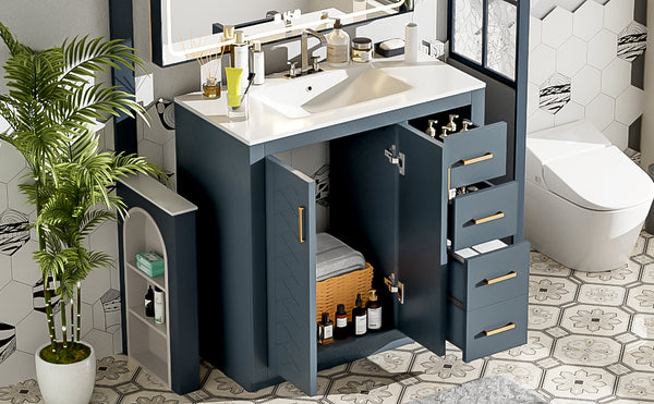 English Elm 36'' Bathroom Vanity with Ceramic Sink Combo Solid Wood Frame Soft-Closing Drawers Ample Storage Elegance Blue N710P243327C