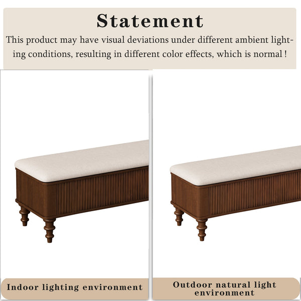 English Elm 50.8-inch Linen Upholstered Storage Bench Rubberwood Frame Lift Top Entryway Bedroom Seat Walnut W5819P481607