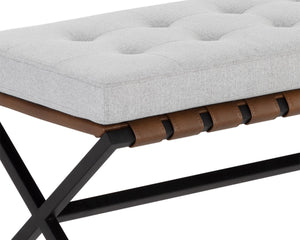 Sunpan KENJI Bench - Elegant Black Stainless Steel Frame with Mina Light Grey Button-Tufted Seating Comfort 109479