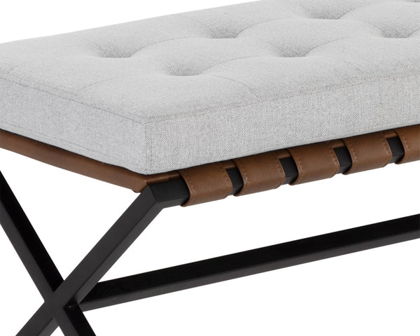 Sunpan KENJI Bench - Elegant Black Stainless Steel Frame with Mina Light Grey Button-Tufted Seating Comfort 109479