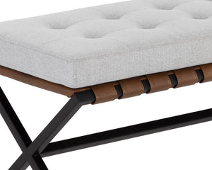 Sunpan Kenji Bench - Elegant Trestle Style with Brushed Gold Finish and Button Tufted Faux Leather Seat Small