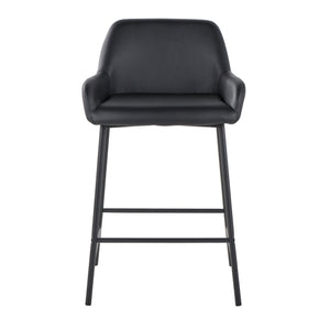 English Elm Fixed-height Industrial Counter Stools Tufted Faux Leather Black Metal Set of 2 B202S02145