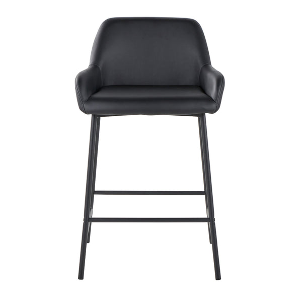 English Elm Fixed-height Industrial Counter Stools Tufted Faux Leather Black Metal Set of 2 B202S02145