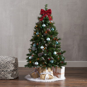 Christopher Knight Home® Noble House 4.5' Mixed Frosted Hinged Tree With 28 Frosted Pine Cones And 14 Red Berry And 200 Multi Lights-Ul,Dia:36",427 Tips