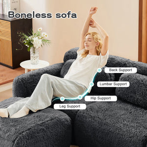 English Elm 114''soft Plush Modular Sectional Sofa with Cloud Cushions for Living Room Theater Dark Grey W714S01549