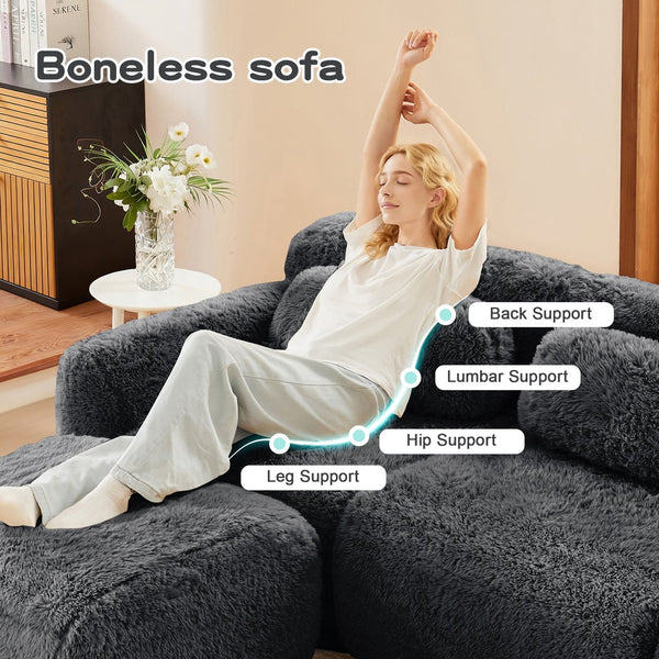 English Elm 114''soft Plush Modular Sectional Sofa with Cloud Cushions for Living Room Theater Dark Grey W714S01549