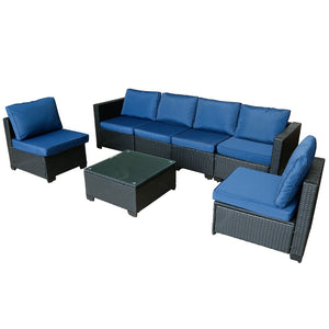 English Elm Seven-Piece Modular Outdoor Sofa Set With Glass Table And Waterproof Cushions For Stylish Comfort W3152S00002-GIGA