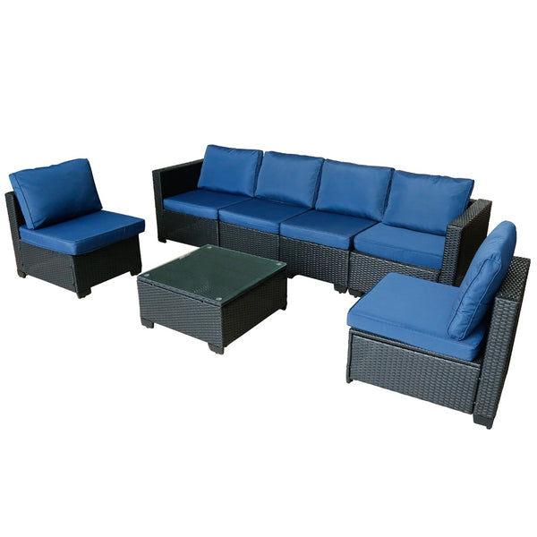 English Elm Seven-Piece Modular Outdoor Sofa Set With Glass Table And Waterproof Cushions For Stylish Comfort W3152S00002-GIGA