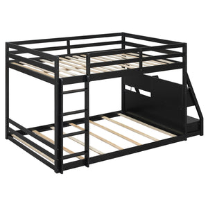 English Elm Full Bunk Bed with App Led Lighting Usb Charging Storage Drawers Kids Bedroom Black N820S00080B