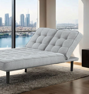 English Elm Light Gray Futon Sofa With Biscuit Tufting – Convertible Chaise Couch For Modern Living Spaces B2741P314817