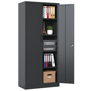 English Elm 72"H Metal Garage Storage Cabinet Black – Locking 3-Point Steel Cabinet with 4 Adjustable Shelves, Anti-Tip Safety T2398P152542