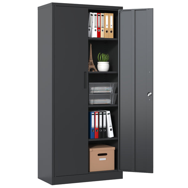 English Elm 72"H Metal Garage Storage Cabinet Black – Locking 3-Point Steel Cabinet with 4 Adjustable Shelves, Anti-Tip Safety T2398P152542