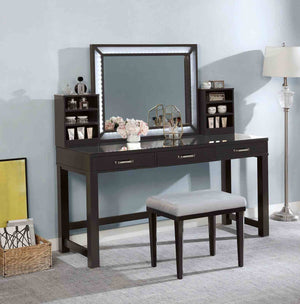 English Elm Glam Elegant Vanity Set with LED Mirror, Plush Stool, Ample Storage, Felt-Lined Drawers, Chic Finish Grey Mix 35 L x 25 W x 15 H B2741S00681