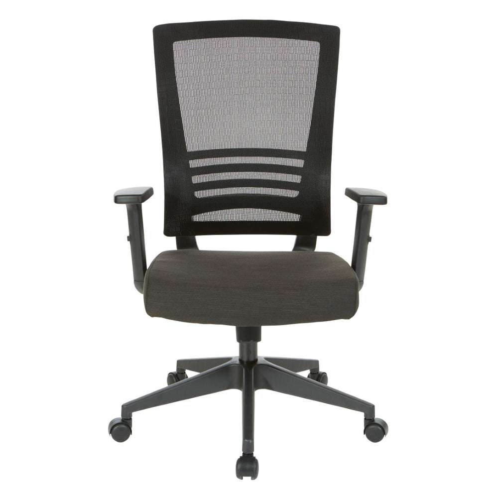OSP Home Furnishings Vertical Mesh Back Office Chair with Lumbar Support Faux Leather Seat and Synchro Tilt EM60930-F23