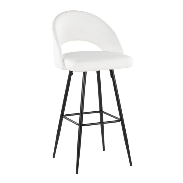 English Elm Fixed-height Metal Frame Barstools with Upholstered Seats and Geometric Footrest Set of 2 White+Black B202S01944