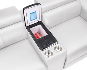English Elm Nova Entertainment Sectional Sofa with Led Bar Fridge Console and Bluetooth Speaker White B009S02170