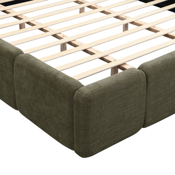 English Elm King Platform Bed Linen Upholstered Block Silhouette Solid Wood Frame Bedroom Anchor N757P385454D