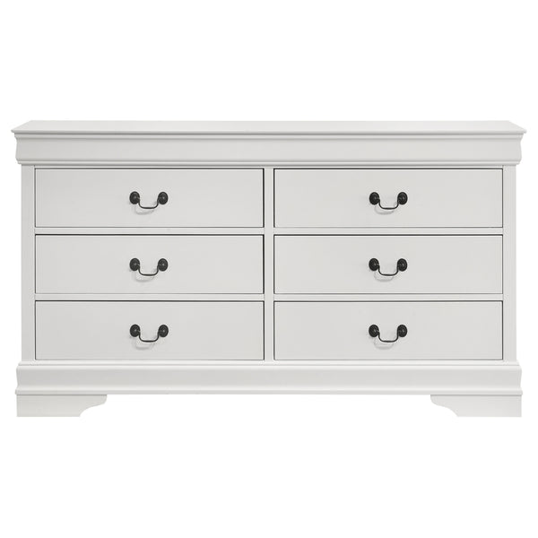 English Elm Frances Six Drawer Dresser Warm Wood Grain Finish with Nickel Bail Handles for Bedroom White B062P447791
