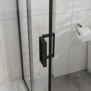 English Elm Goodyo Corner Sliding Shower Enclosure Matte Black Aluminum Clear Tempered Glass D163121902