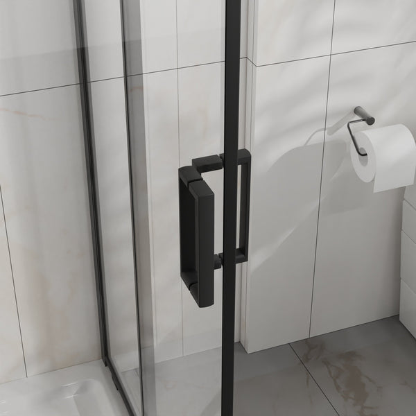English Elm Goodyo Corner Sliding Shower Enclosure Matte Black Aluminum Clear Tempered Glass D163121902