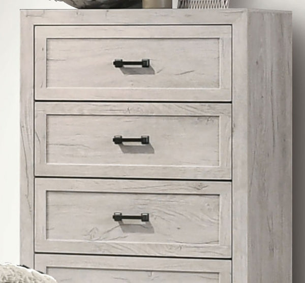 English Elm Contemporary Chic Chest with Gold Accents, Acrylic Trim, Metal Bracket Legs and Dust‑Proof Drawers White Washed 35 L x 20 W x 48 H B2741P372236