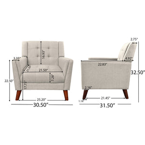 English Elm Mid-century Waffle Tufted Club Chair Solid Wood Splayed Legs Reading Lounge Accent Beige N776P379535I