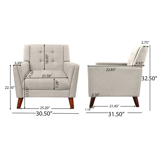 English Elm Mid-century Waffle Tufted Club Chair Solid Wood Splayed Legs Reading Lounge Accent Beige N776P379535I