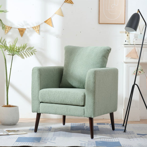 English Elm Modern Accent Chair Upholstered Armchair with Chenille Fabric, Ergonomic Padded Seat, Wood Legs for Living Room Seating Comfort and Stylish Mid Century Flair Green W1028P236497