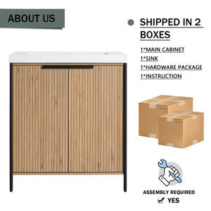 English Elm 30" Modern Freestanding Bathroom Vanity with Resin Sink, Soft-Close Doors, Adjustable Shelf, Durable Plywood Finish Light Coffee W999S00295