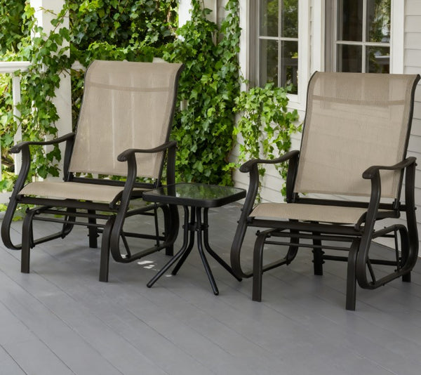 English Elm Chairs Outdoor Gliding 3 Piece Set Mesh Seating Steel Frame Patio Bistro Table T3971P420565
