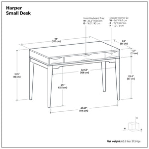 English Elm Harper Rubberwood Writing Desk with Keyboard Tray Mid-century Modern Home Office Storage Brown B136P420747