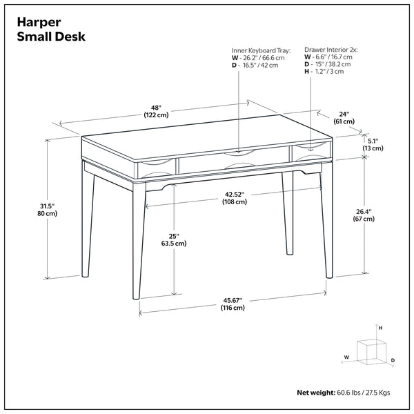 English Elm Harper Rubberwood Writing Desk with Keyboard Tray Mid-century Modern Home Office Storage Brown B136P420747
